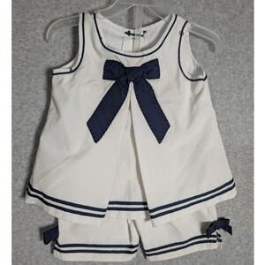 Good Lad Nautical Sailor Set White Navy Blue Bow Shorts 18M Toddler Girl Vintage